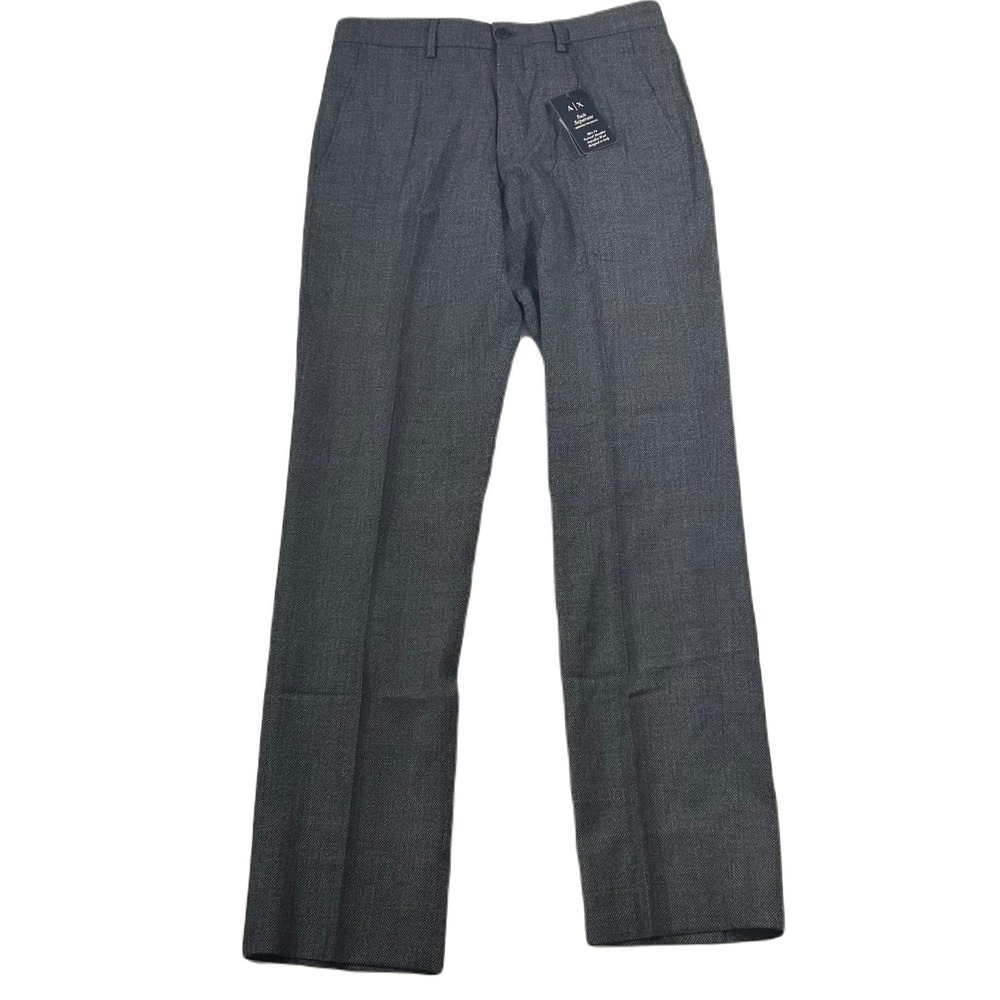 Armani Exchange Slim-Fit Dress Pants‎ Men 32x32 Grey Pindot Windowpane Wool NEW